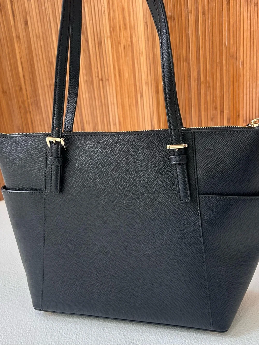 Michael Kors Black Saffiano Leather Structured Tote with Gold Hardware